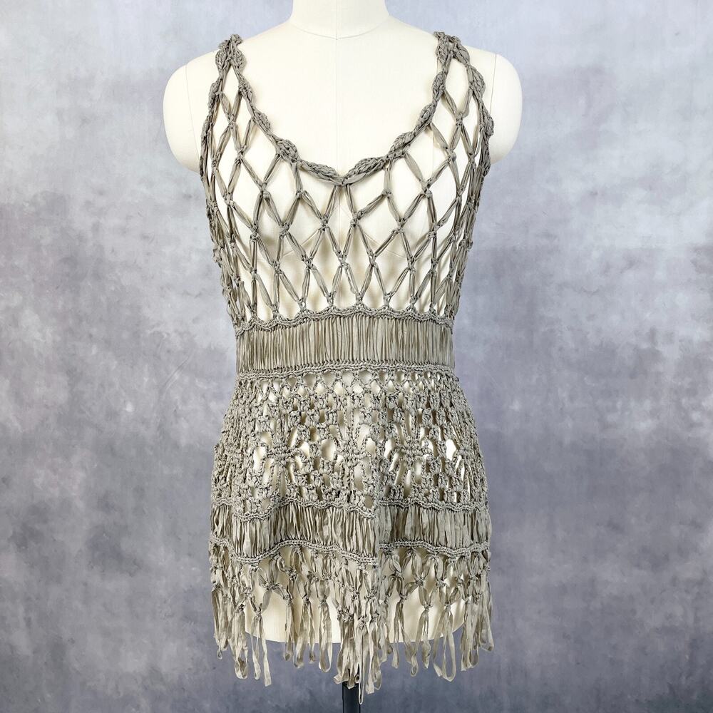 Katsumi Womens Macrame Tank Top S/M‎ Fringe Festival Boho Coachella Beachwear